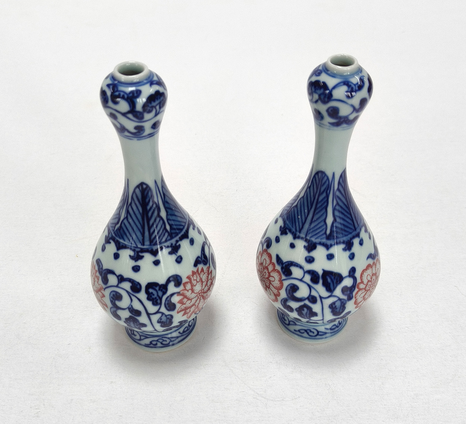 2 Vintage Miniature Blue & White Porcelain Bud Vases