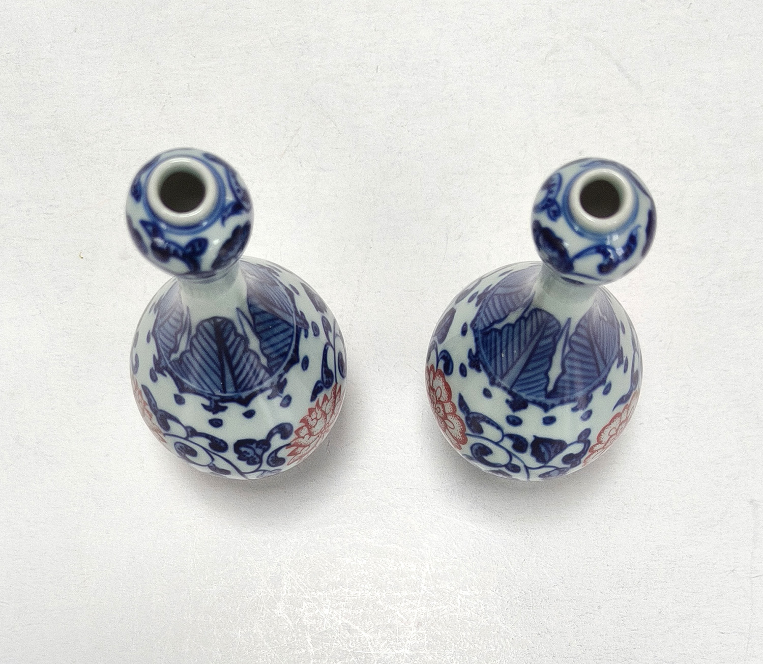 2 Vintage Miniature Blue & White Porcelain Bud Vases