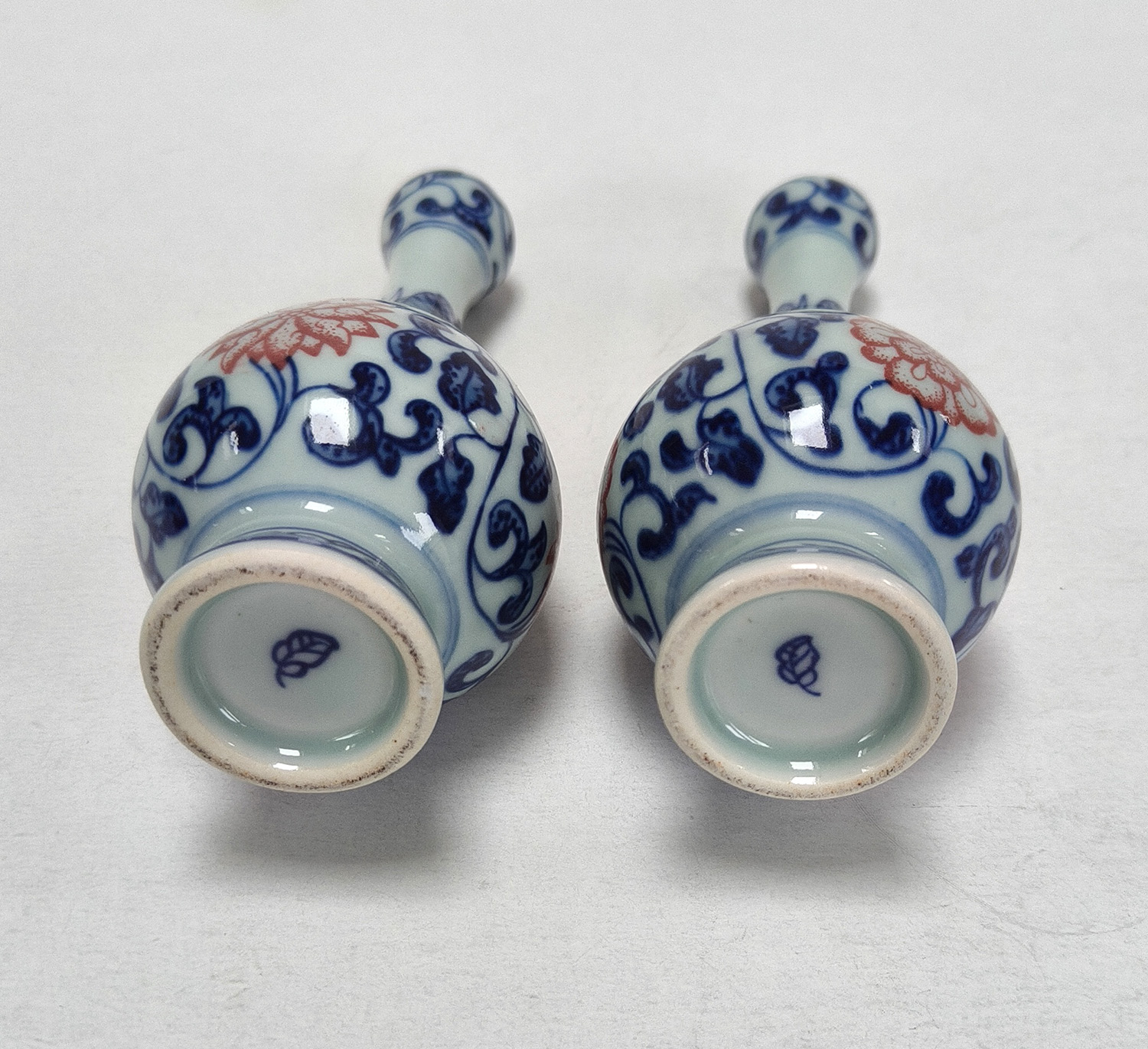 2 Vintage Miniature Blue & White Porcelain Bud Vases