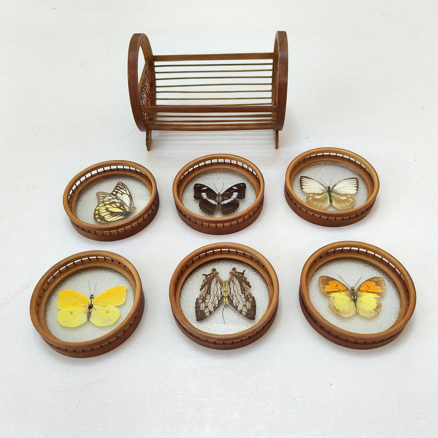 Bamboo Butterfly Coasters Set of 6 with Holder_