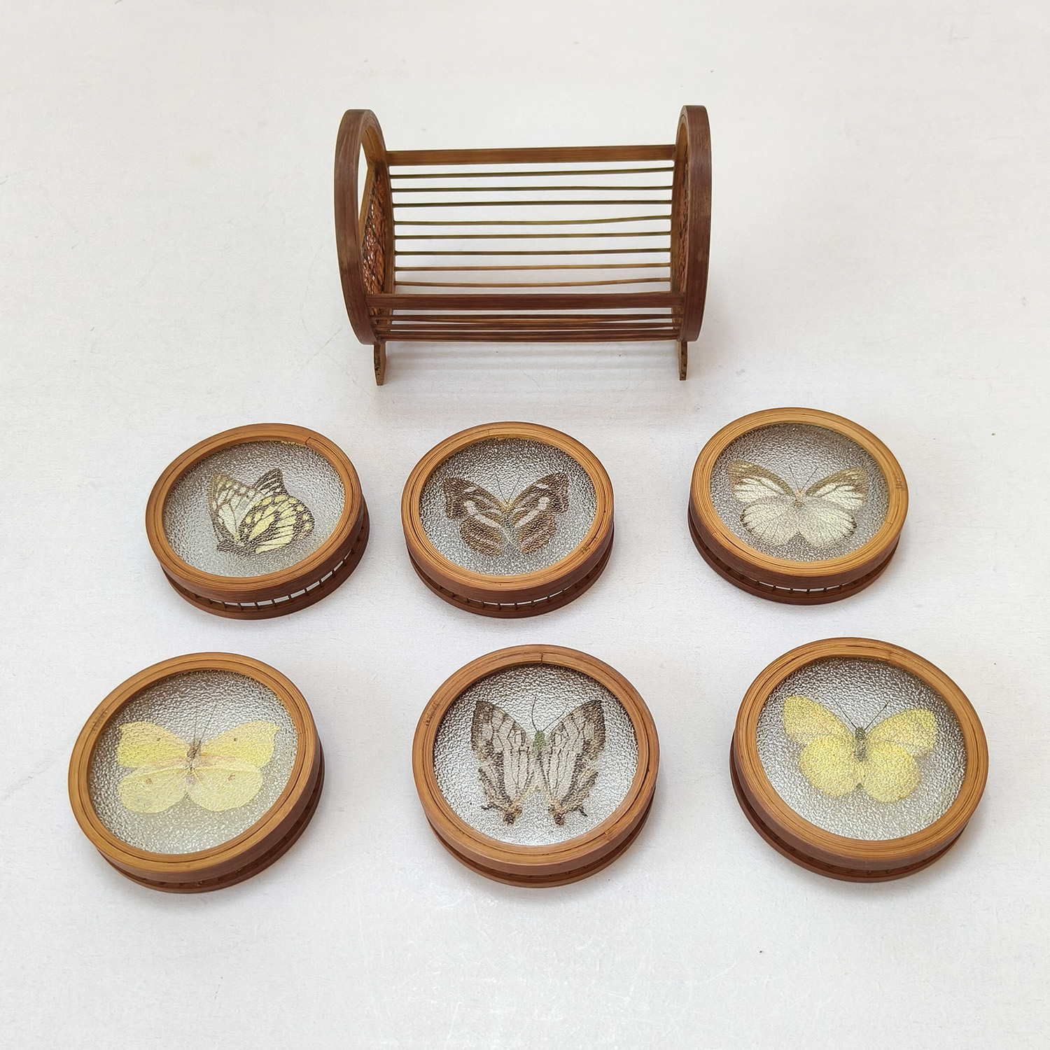 Bamboo Butterfly Coasters Set of 6 with Holder